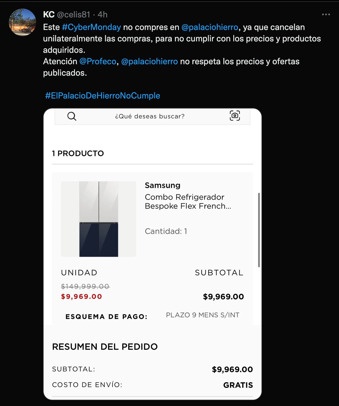 ¿El Palacio de Hierro no cumple? Sigue sin dar respuesta a clientes tras cancelar compra de combo refrigerador y televisión