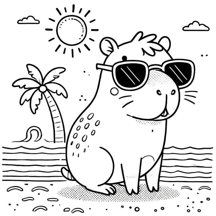 Dibujos de capibara en primavera para colorear