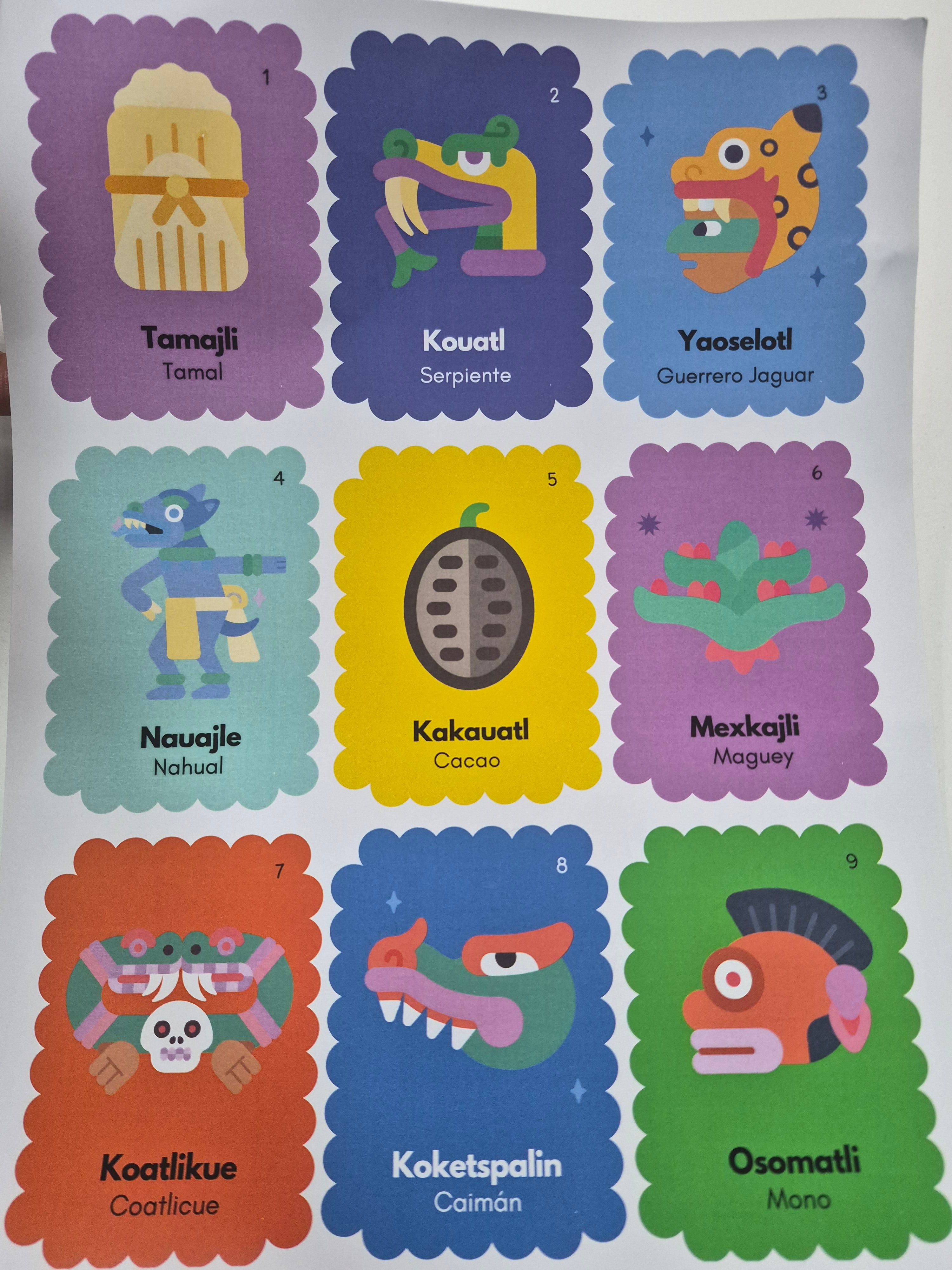 Lotería en náhuatl Canva y maestra Celestina Pascualeño.