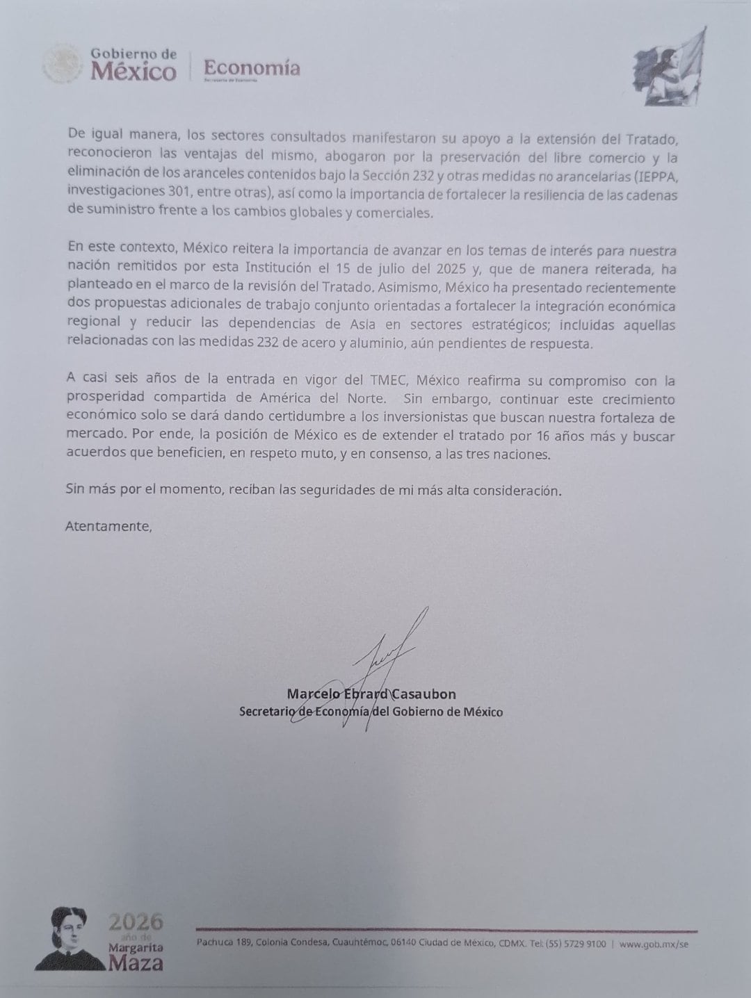 México propone a Estados Unidos y Canadá extender el T-MEC por 16 años más