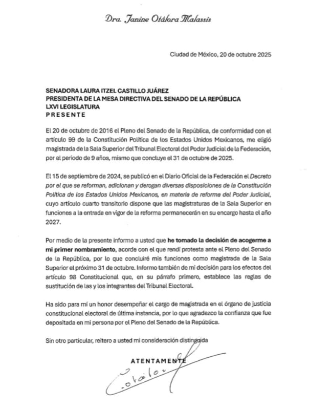 Janine Otálora dejará su cargo en el TEPJF