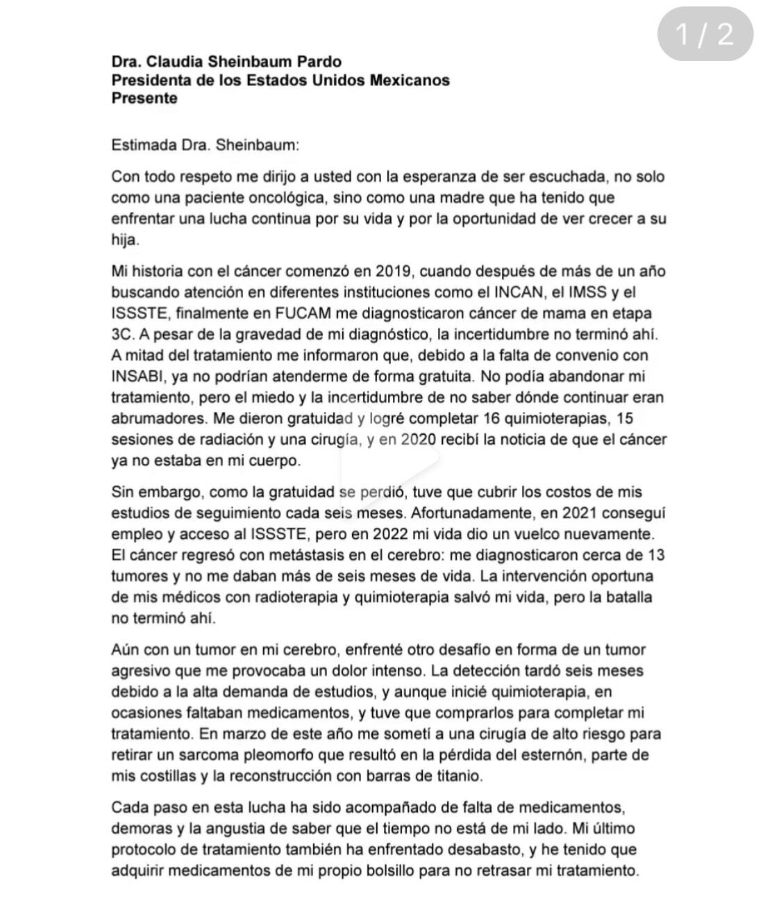 Carta de Lorena Estrada