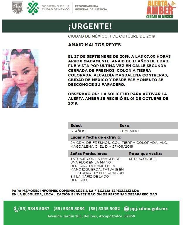 Anaid Maltos Reyes. Alerta Amber