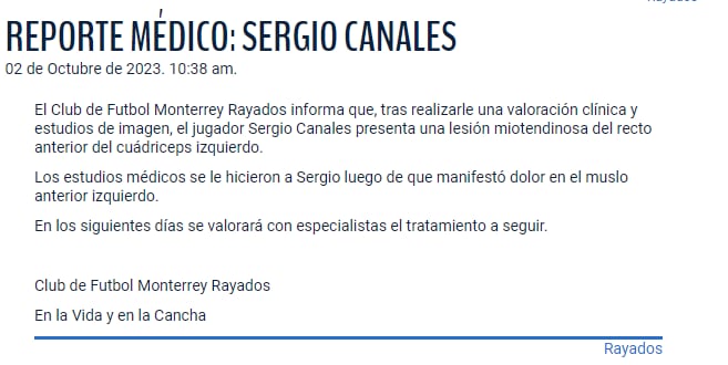 Comunicado lesión Sergio Canales