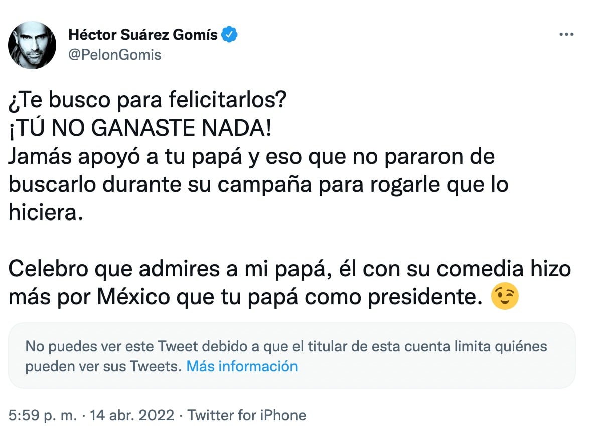 Héctor Suárez Gomís discute con López Beltrán en Twitter