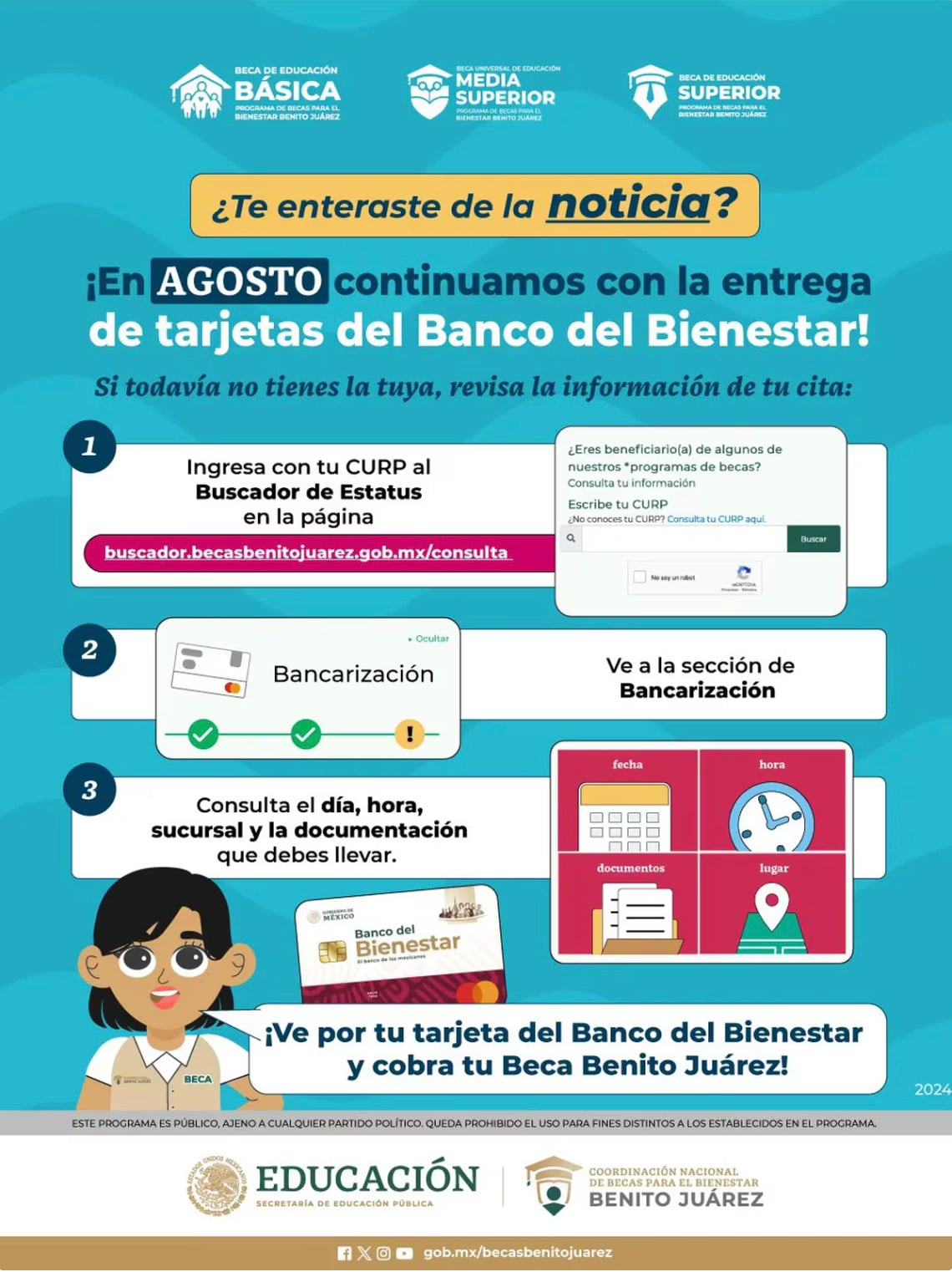 Becas Benito Juárez y tarjetas del Banco de Bienestar