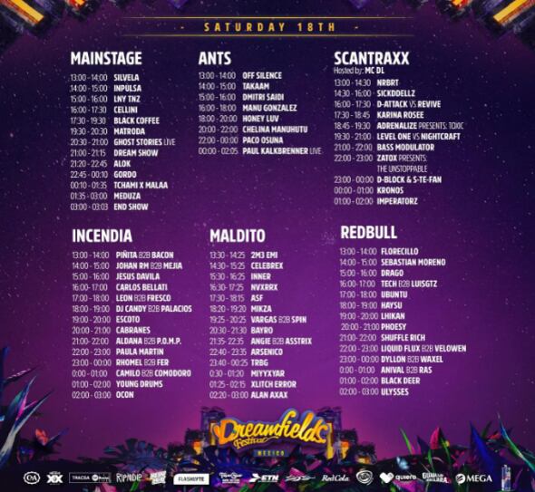 Dreamfields 2023: horarios del sábado 18 de noviembre