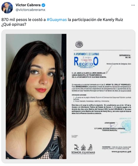 Karely Ruiz, cobro para ir al Carnaval de Guaymas