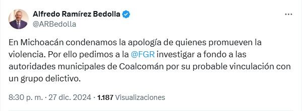 VIDEO: Ayuntamiento de Coalcomán agradeció al Mencho por regalar juguetes en Navidad; Alfredo Ramírez Bedolla pide investigación