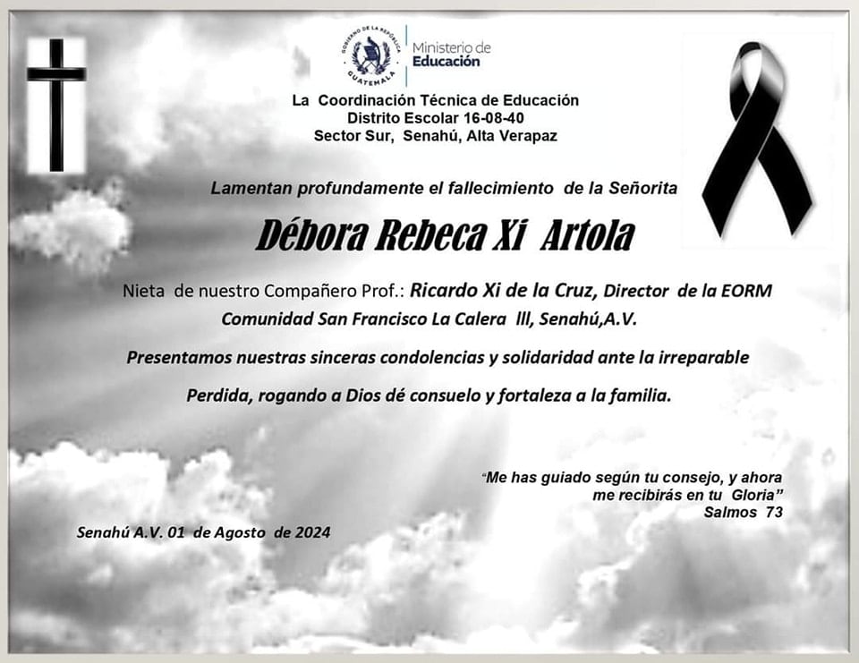 Condolencias por la muerte de Débora Rebeca
