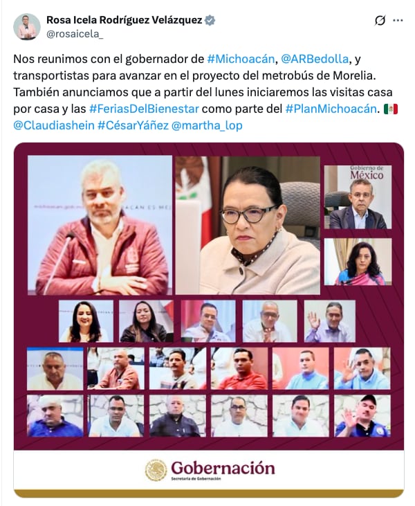 Rosa Icela Rodríguez informa de reunión por Plan Michoacán