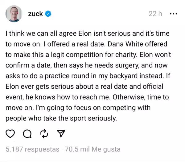 Mark Zuckerberg sobre la pelea con Elon Musk