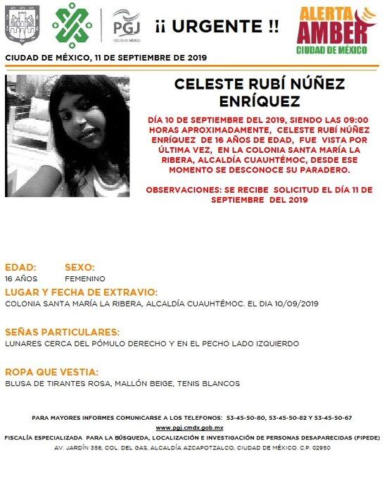 Celeste Rubí Núñez Enríquez Alerta Amber