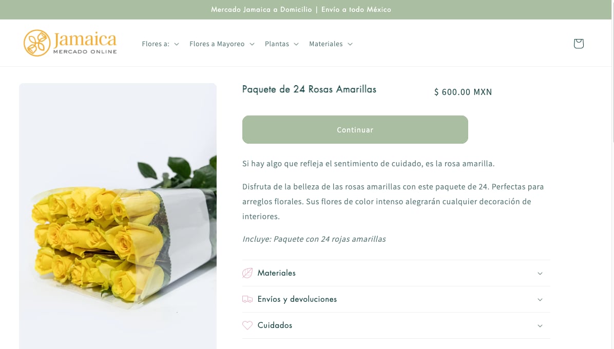 Precio de las flores amarillas en el Mercado de Jamaica