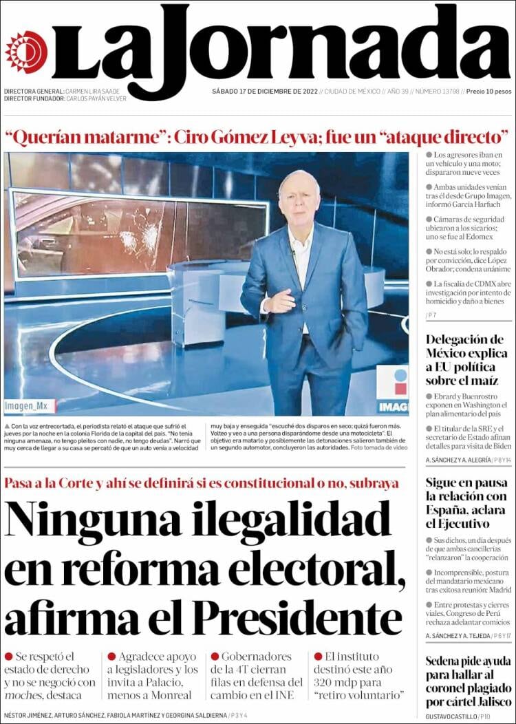 Portada de La Jornada