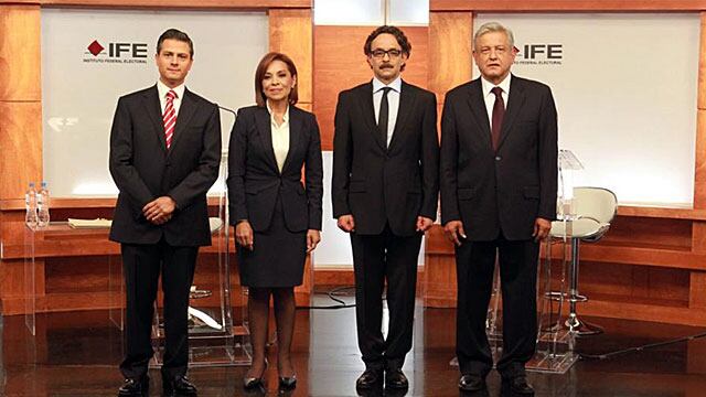 Enrique Peña Nieto, Josefina Vazquez Mota, Gabriel Quadri y AMLO en debate presidencial 2012