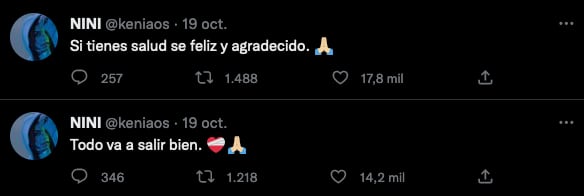 Tweets de Kenia Os sobre su estado de salud.