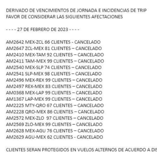 Vuelos cancelados Aeroméxico