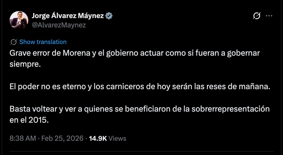La frase de Máynez sobre la reforma electoral de Sheinbaum