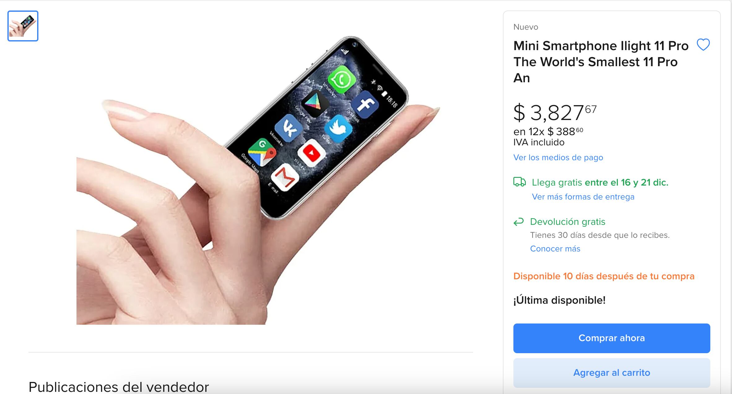 Mini Smartphone iLight 11 Pro se vende en Mercadolibre por este precio