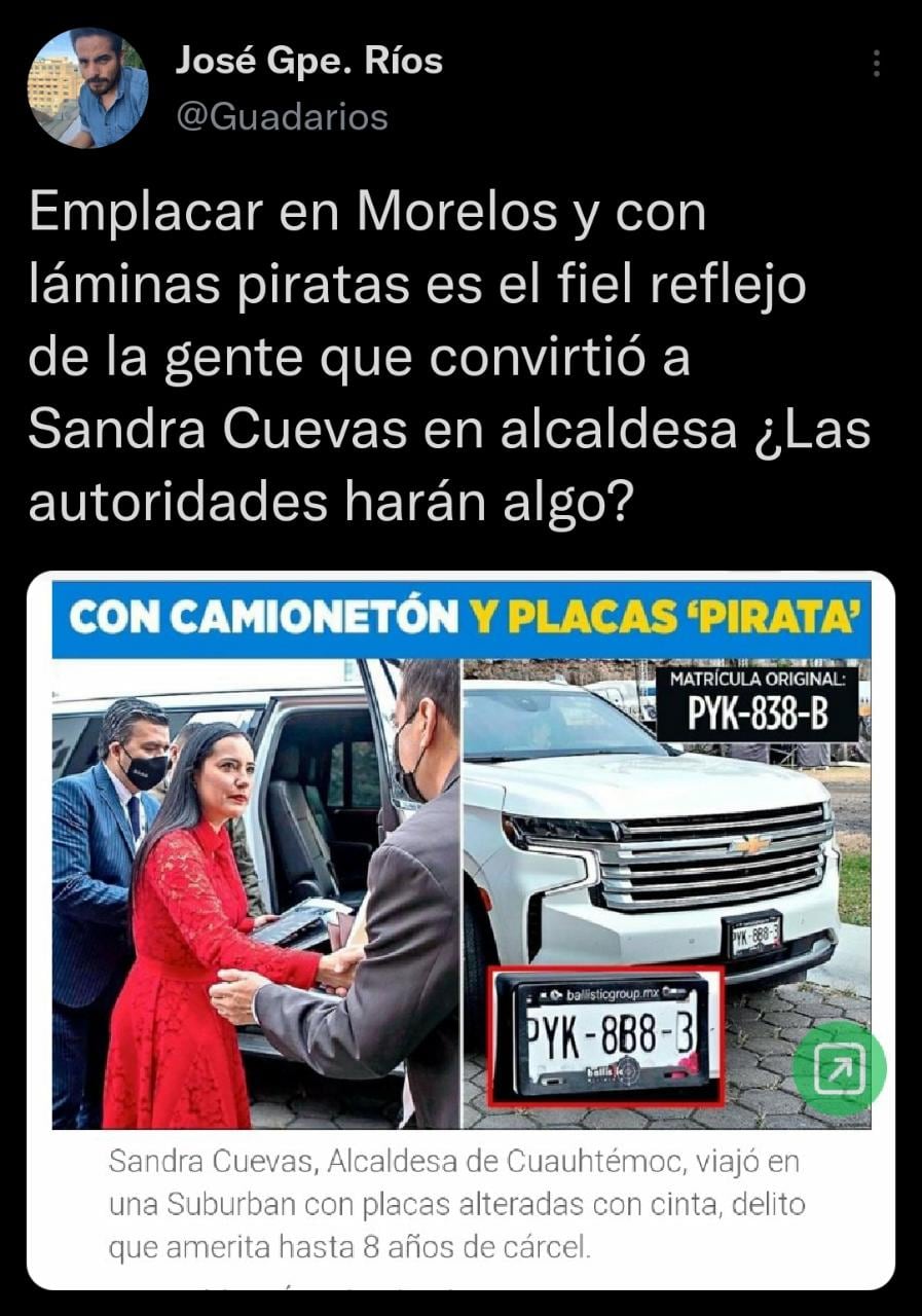 Sandra Cuevas apuesta su camioneta a quien demuestre circula con placas “pirata”