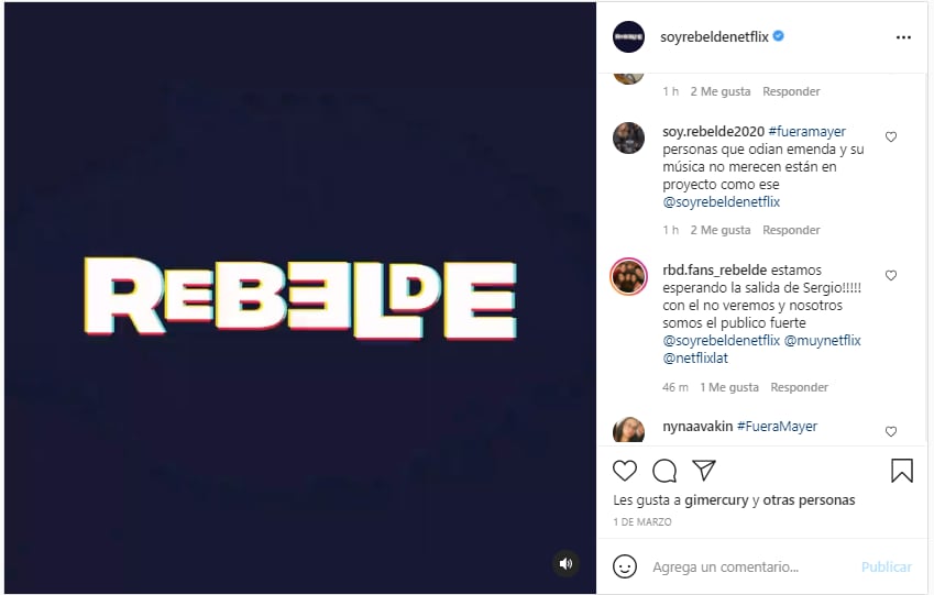 Post de 'Rebelde' en Instagram.