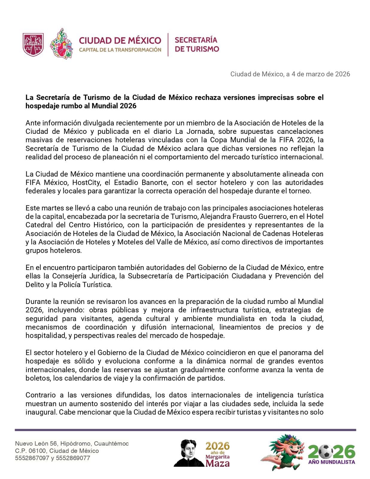 Comunicado sobre cancelaciones de la FIFA en CDMX