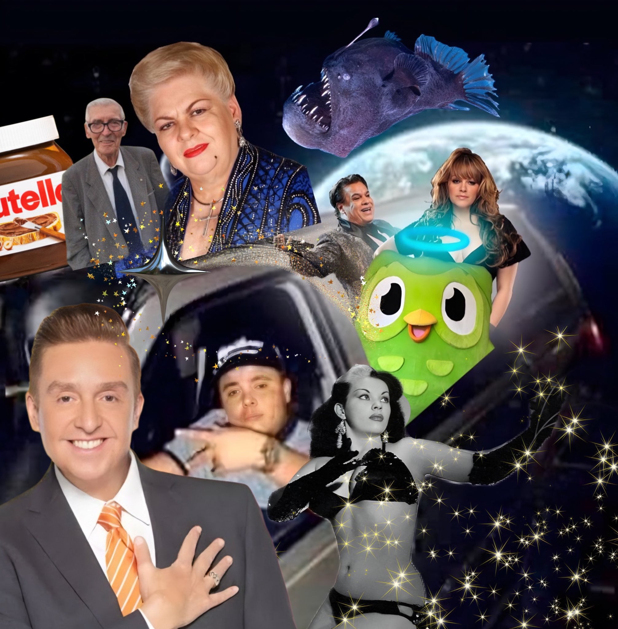 Meme del Pirata de Culiacán llevando consigo las almas de celebridades que han muerto