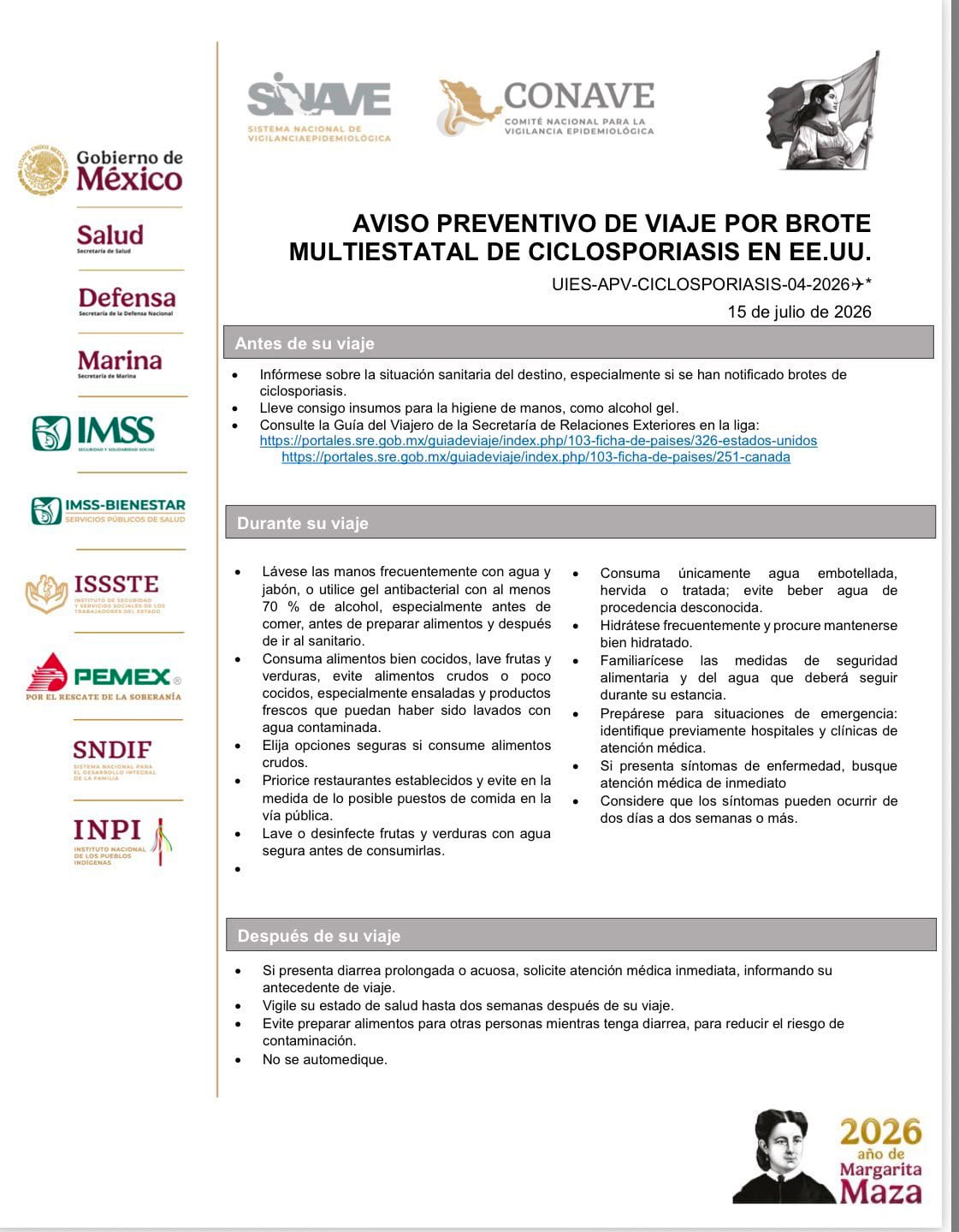 Ciclosporiasis: México emite aviso preventivo