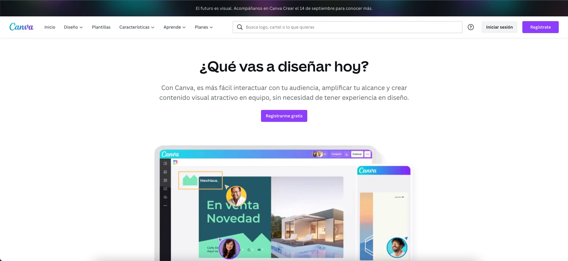 Página principal de Canva