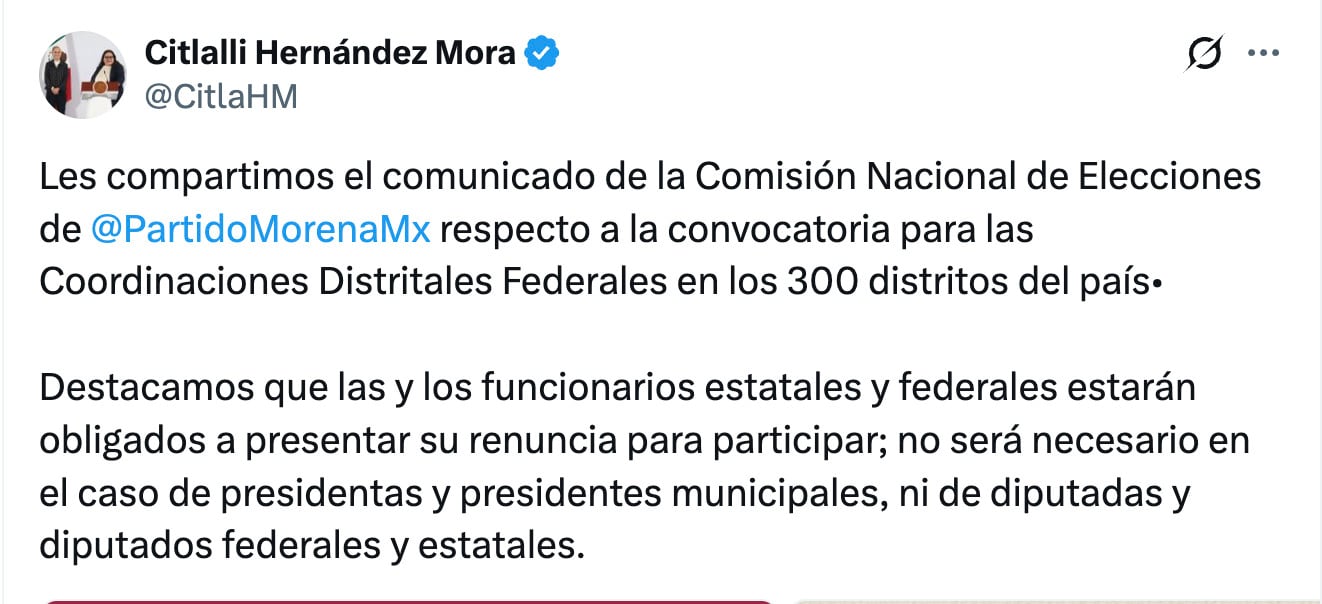 Citlalli Hernández aclara: funcionarios deberán renunciar para buscar diputación