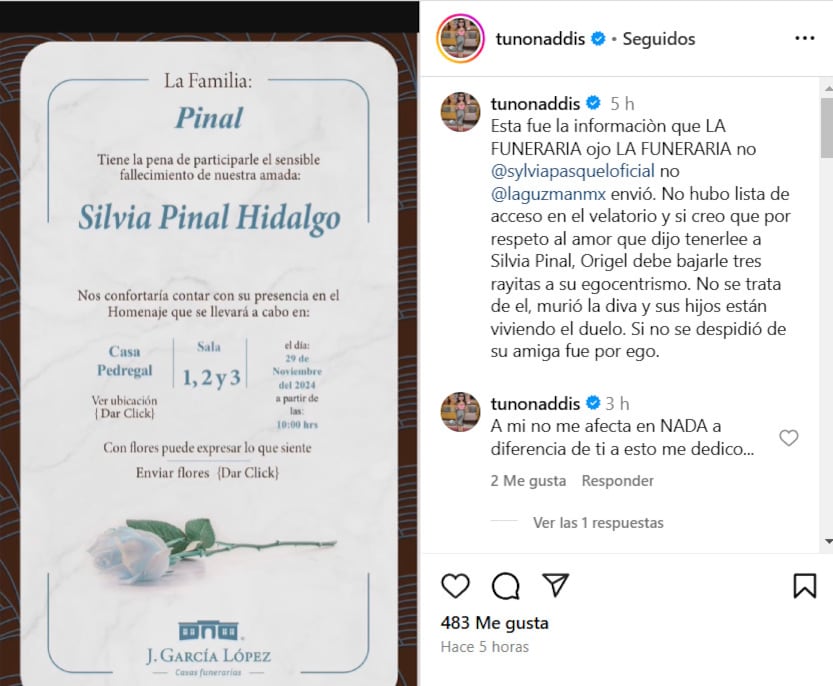 Addis Tuñón arremete contra Juan José Origel por armar escándalo con la muerte de Silvia Pinal