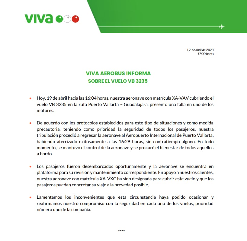 Viva Aerobús informa acciones por explosión de turbina