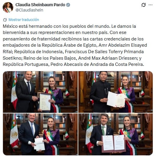 Sheinbaum resalta la hermandad de México en encuentro con embajadores