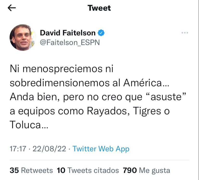 David Faitelson no cree que América "asuste" a Tigres, Rayados y Toluca.