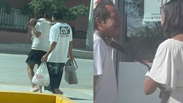 Mujer amarra a su novio como si fuera un perro