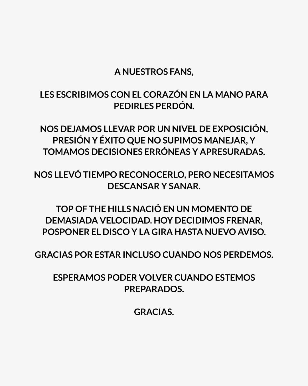 “Necesitamos descansar”: CA7RIEL y Paco Amoroso posponen Top of the Hills y la gira