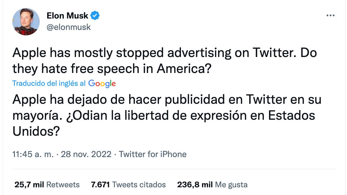 Elon Musk acusa a Apple de censurar Twitter