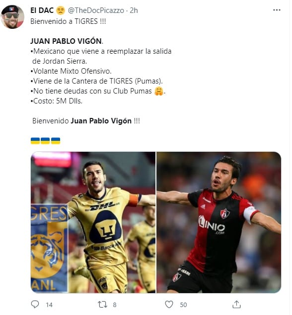 Juan Pablo Vigón llegaría al Club Tigres