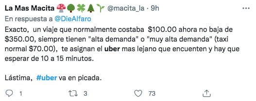 Tuit sobre tarifas de Uber y DiDi