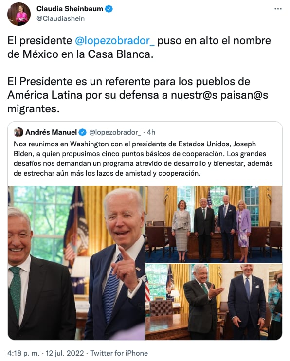 Claudia Sheinbaum celebra visita de AMLO a Washington