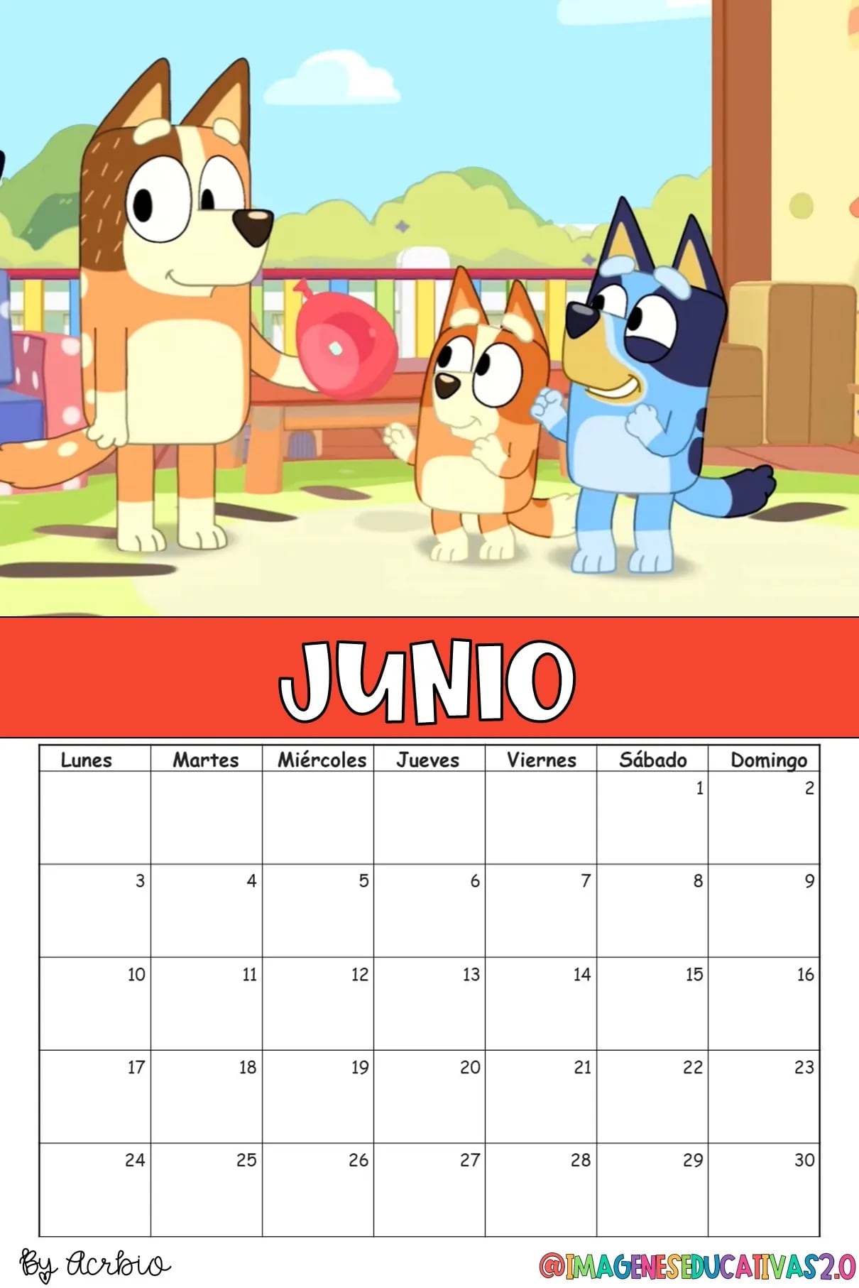Calendario de Bluey 2024: Plantilla para editar e imprimir
