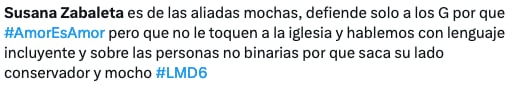 Usuarios no soportan comentarios de Susana Zabaleta en La Más Draga 6.