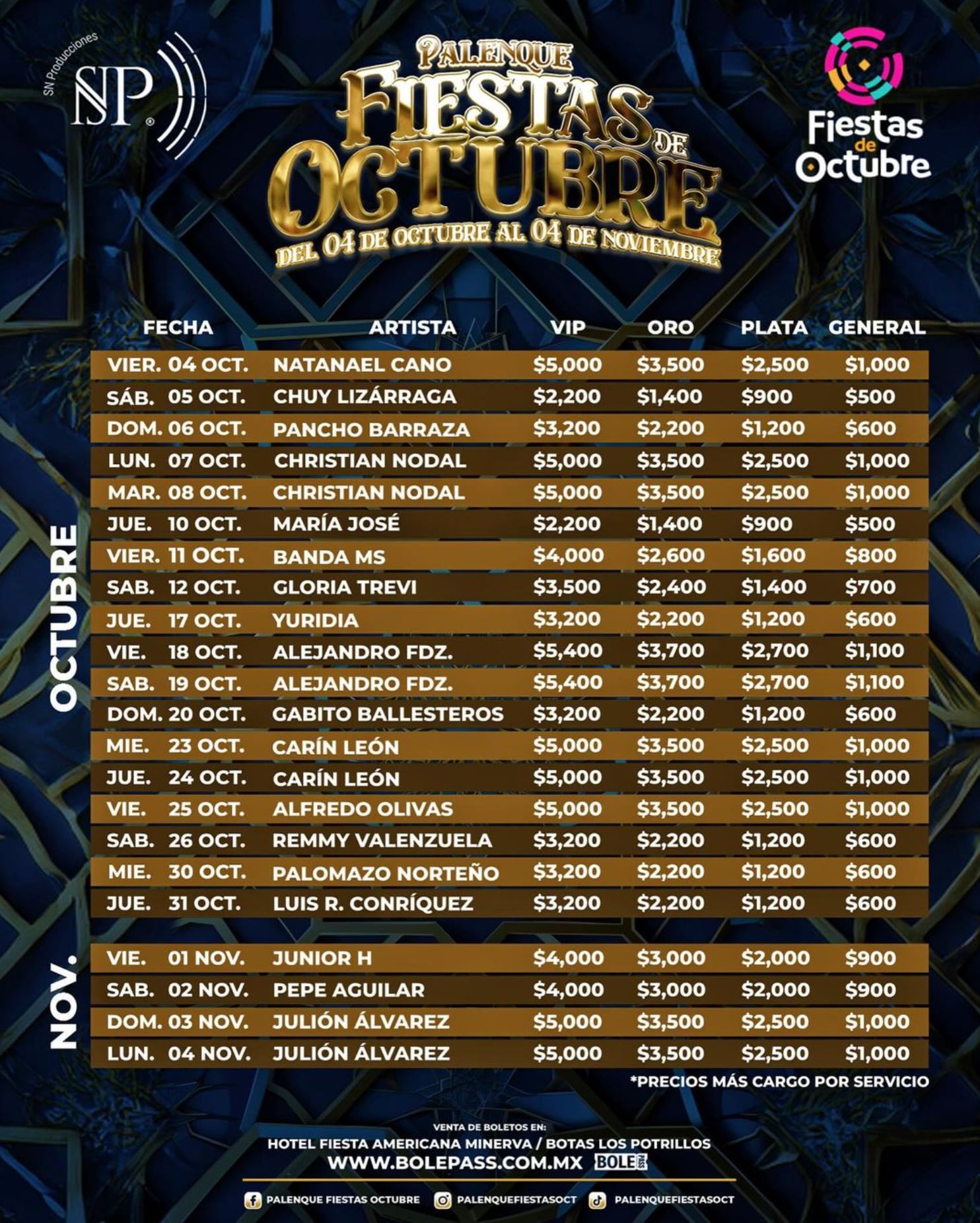 Precios de boletos Palenque Fiestas de Octubre 2024