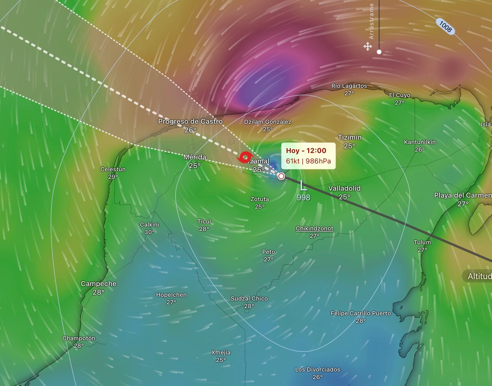 Tormenta tropical Beryl va contra el Poseidón de Progreso