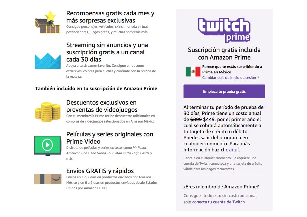 Twitch Prime ya esta disponible en México
