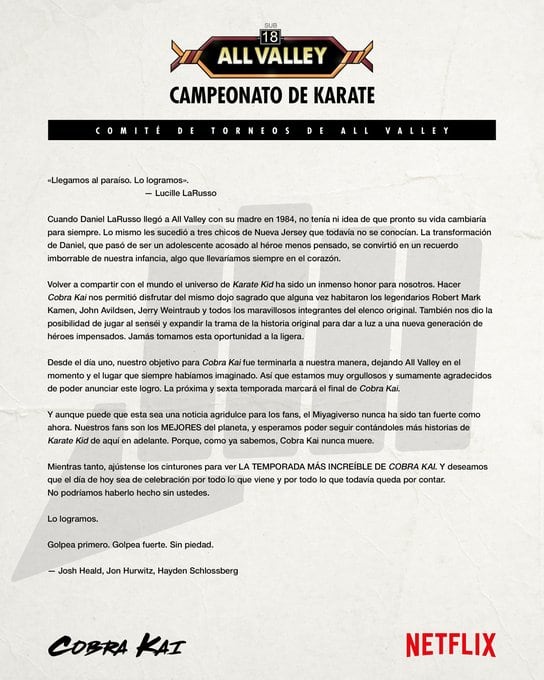 Cobra Kai se despide con su sexta y última temporada