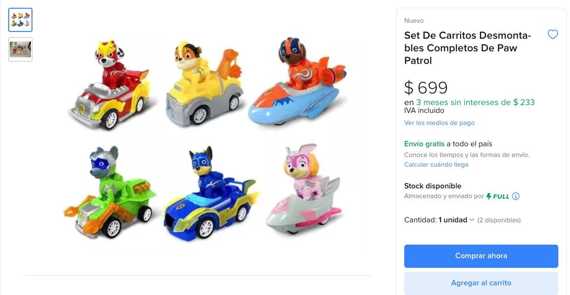 Modelo de carrito de Paw Patrol para regalo
