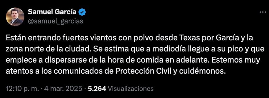 Samuel García informa sobre tolvaneras en Nuevo León