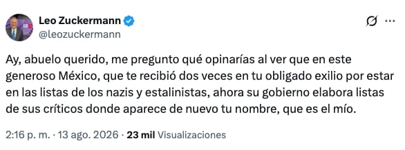 Leo Zuckerman compara lista de periodistas Luisa Alcalde con listas nazis